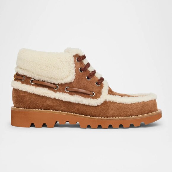 Valentino Garavani Palm Avenue Desert Shearling Suede Ankle Bootie Boots